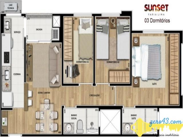 Auguel Apartamento 3 domitórios com Sala Estendida no Sunset Faria Lima na Gleba Palhano - - Foto 9