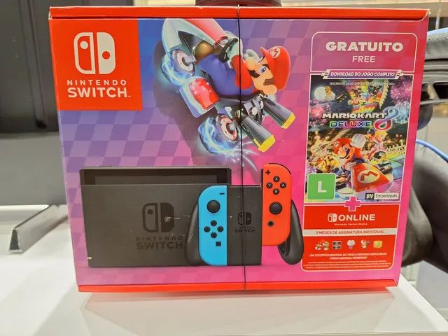 Novo Nintendo Switch Azul e Vermelho Neon + Jogo Mario Kart 8 Novo