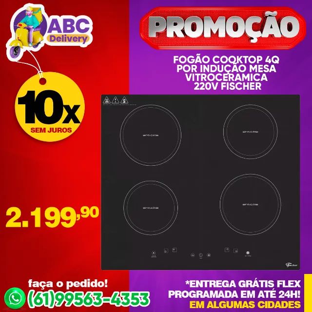 Fogão CookTop 4Q Por Indução Mesa Vitroceramica 220v Fischer