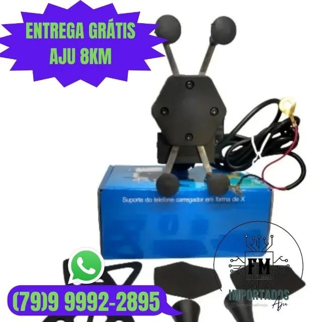 Suporte moto garra X de aço, com carregador - Novo / Entregamos / Garantia
