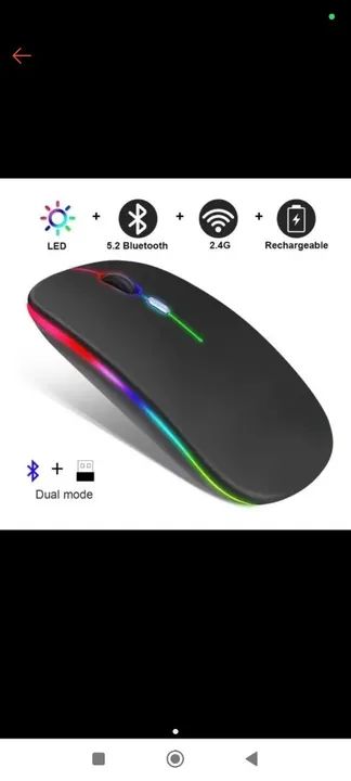 Mouse Sem Fio Recarregável, bluetooth e 2,4Ghz e Led