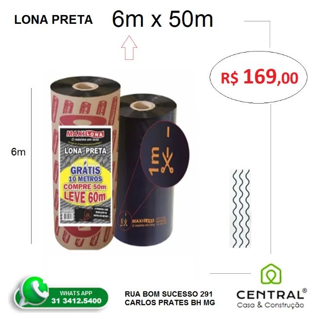 Lona Preta 6m x 50m - Rolo                     