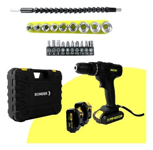Parafusadeira/furadeira a bateria, 12V e 21V, fonte de carregamento bivolt Kit 2 baterias