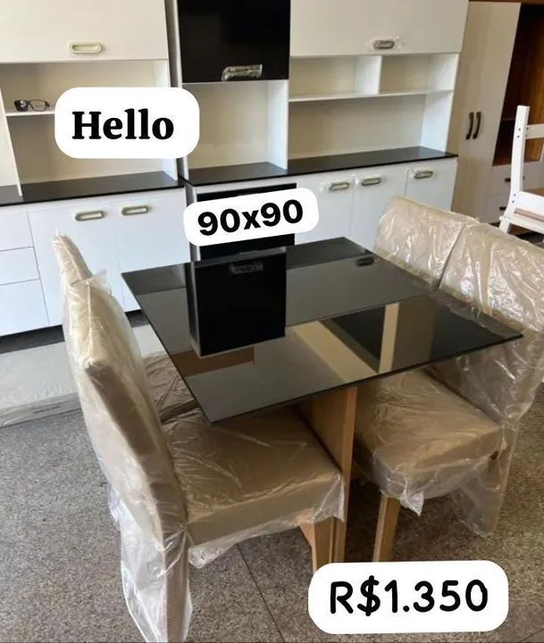 Jogo de Mesa de Jantar 4 Cadeiras 90x90 