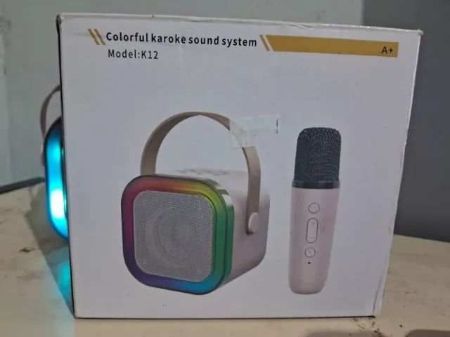 Caixinha de Som Colorida Karaokê K12 A+ Rosa | 2 Microfones | 6W | Bluetooth | Recarga USB - Foto 3