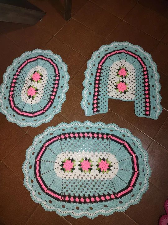 Jogo de Tapetes de Crochê para Banheiro - Foto 2