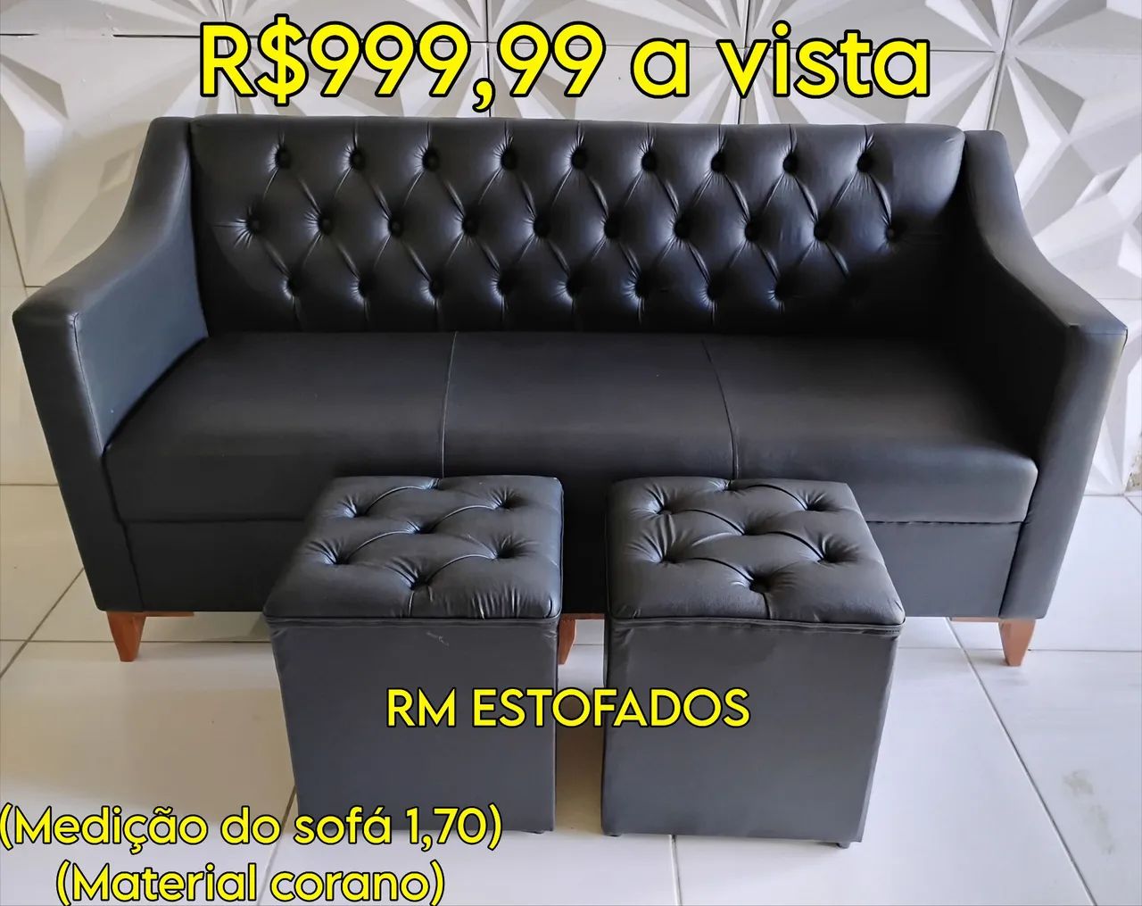 Sofá de espera 3 lugares com puffs