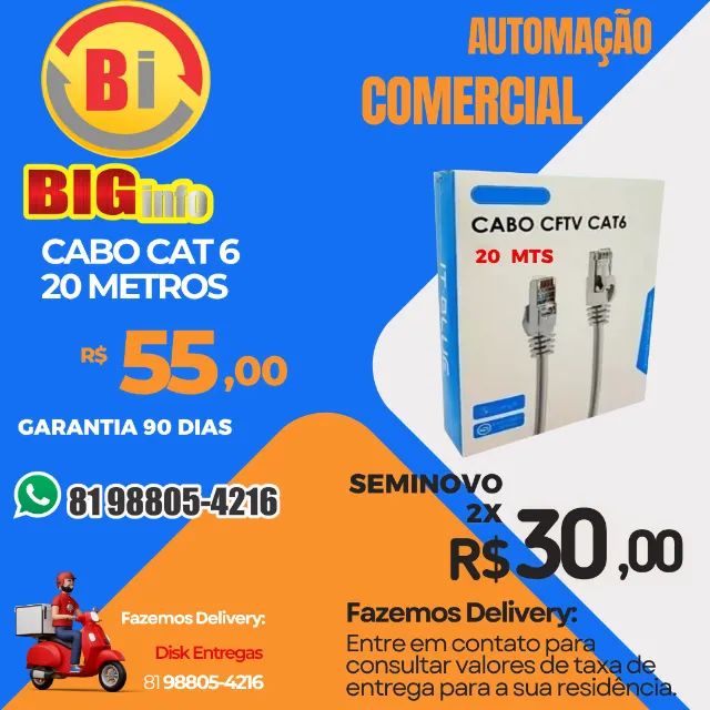 Cabo De Rede Cat6 20 Metros Alta Velocidade Conectores Rj45