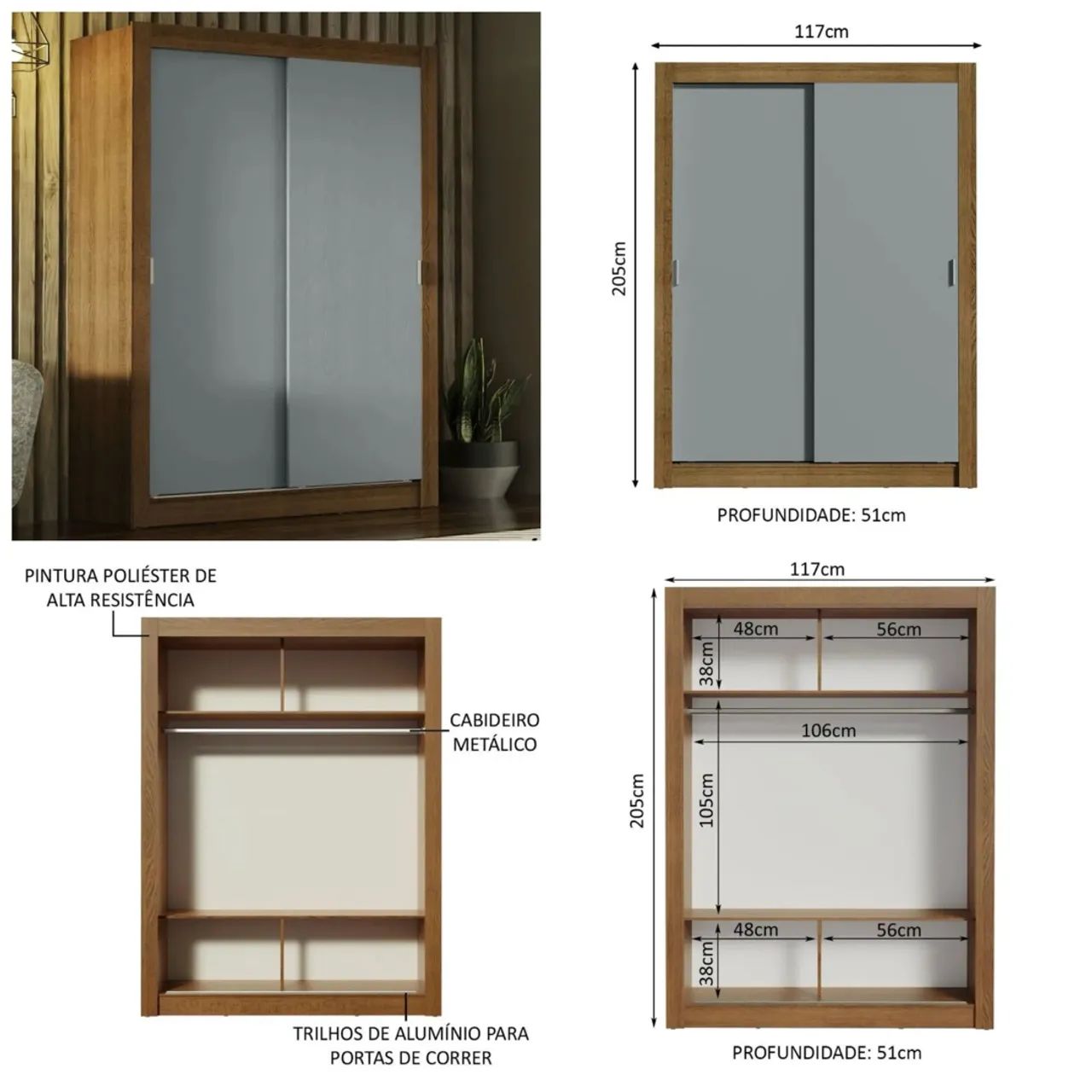 2 Guarda-roupas - Casal e solteiro porta de correr - rústico com cinza - Foto 3