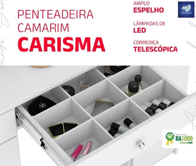 Penteadeira Camarim com Leds 3 Gavetas 2 Portas - Foto 5