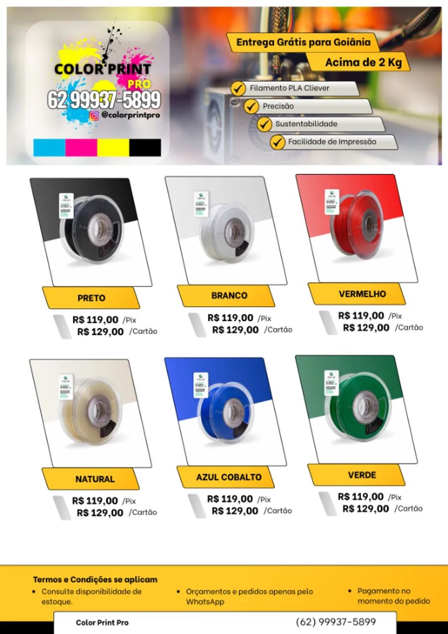 FILAMENTO 3D PLA PREMIUM CLIEVER - IMPRESSORA 3D