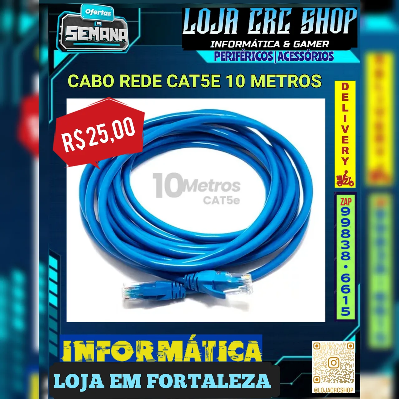 Cabo de Rede Cat5e 10 Metros Pronto pra Usar