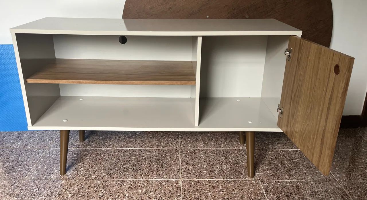 Rack para TV até 42 polegadas | 1 porta ripado 3D | Cor: Off White / Cinamomo - Foto 3