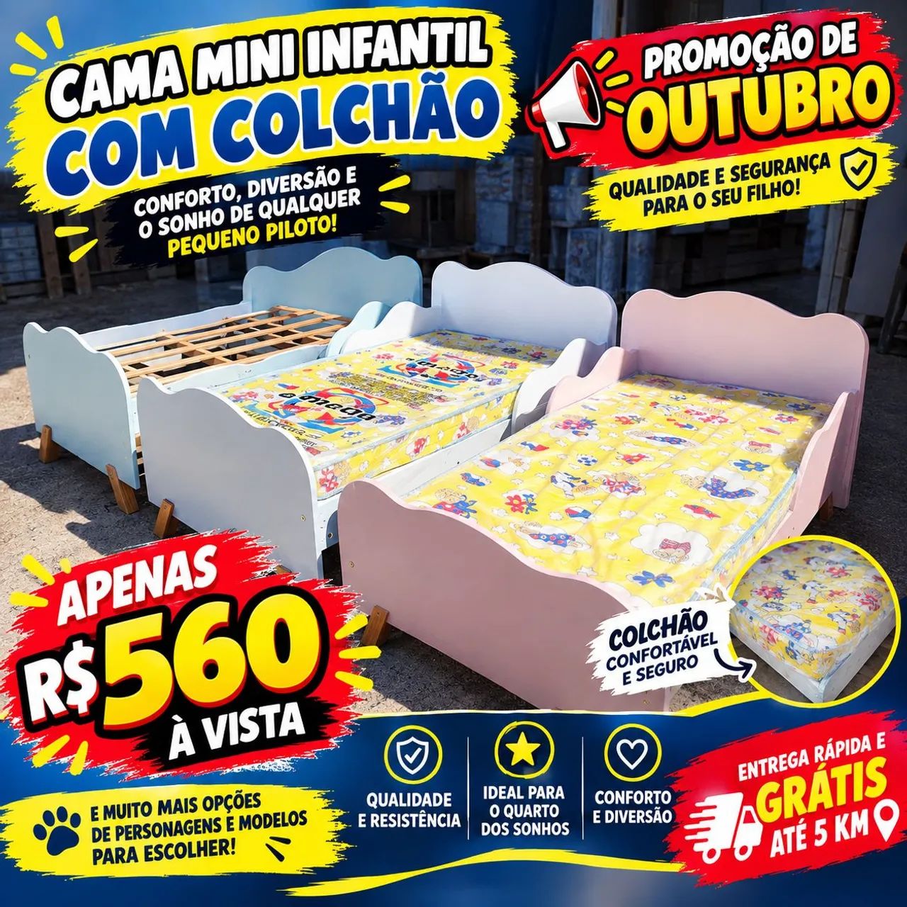 CAMA MINI INFANTIL NOVA COM COLCHÃO 