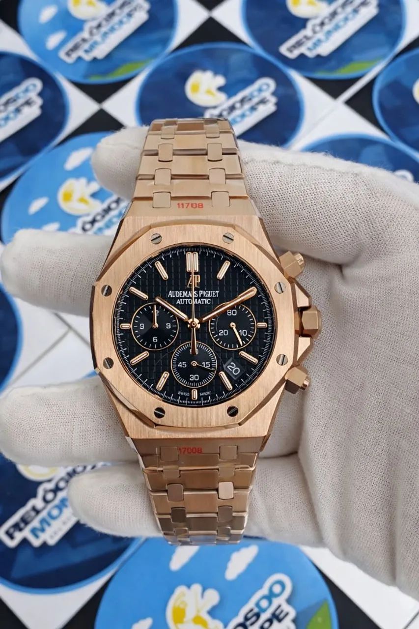 RELÓGIO ROYAL OAK CHNOGRAPH ROSE E FUNDO PRETO