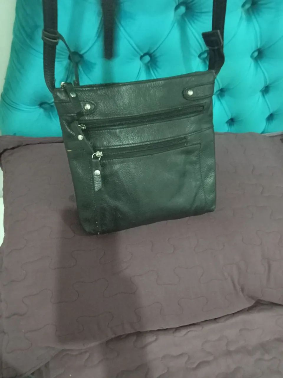 Bolsa andoria preta couro legítimo  - Foto 4