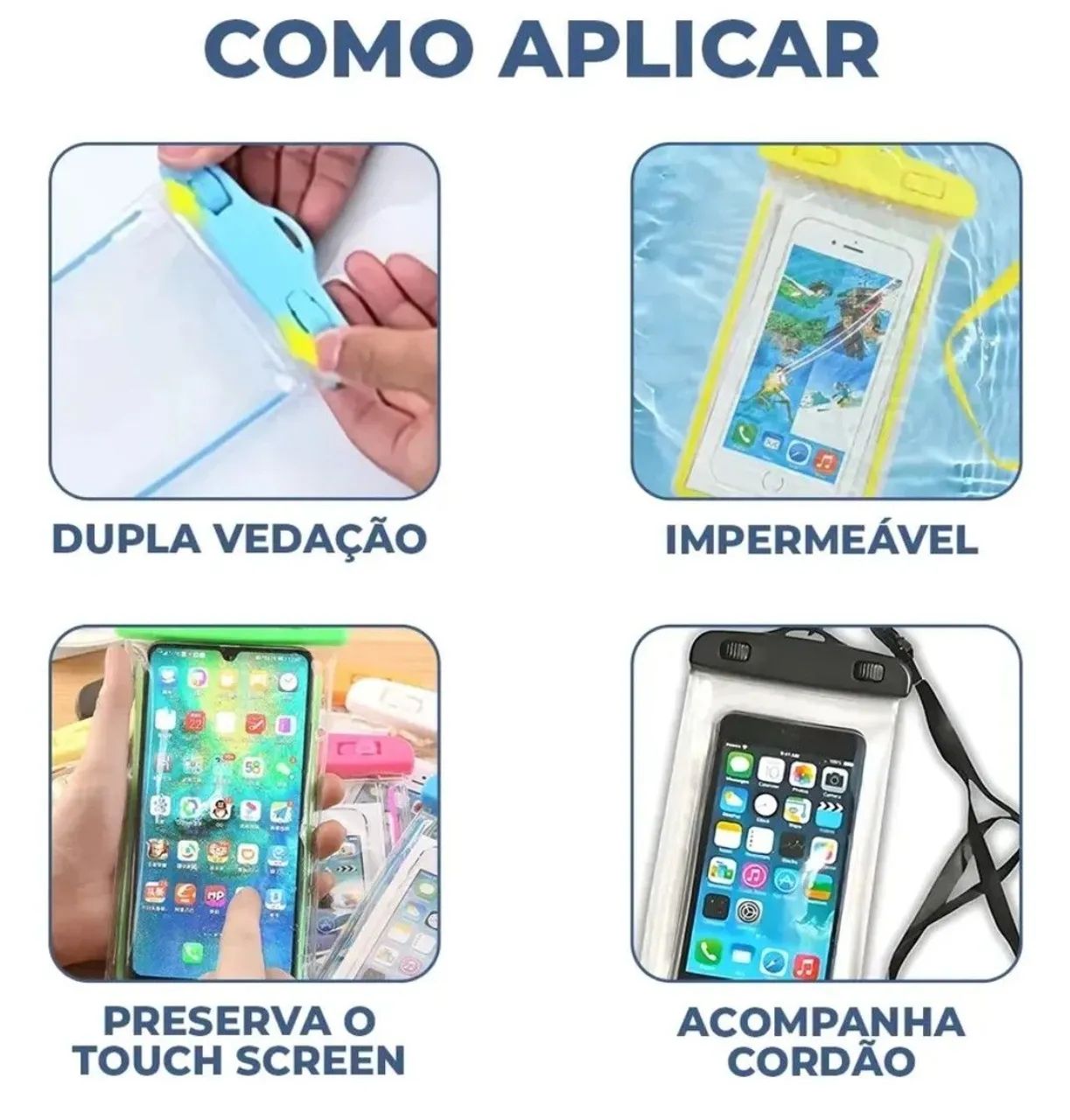 Capa protetora para celular resistente a água, com cordão 