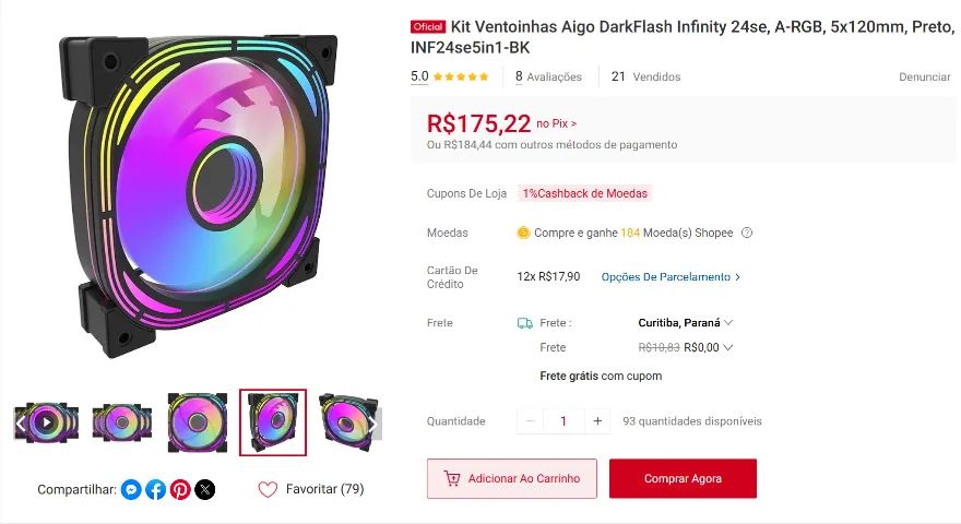 Kit de 5 Ventoinhas ARGB Aigo para PC - 3 meses de uso - Foto 5