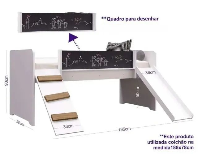 Cama infantil com escorregador e lousa. + Colchão - Foto 5