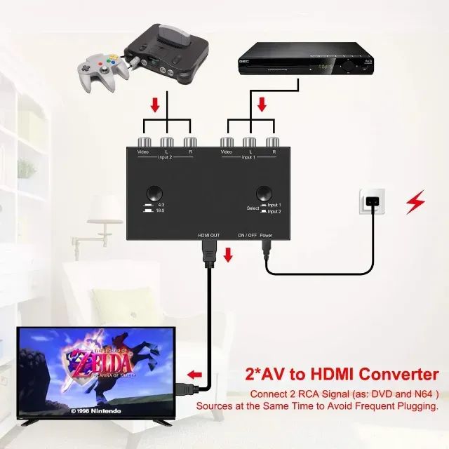 Conversor AV para HDMI de 2 portas - Foto 2