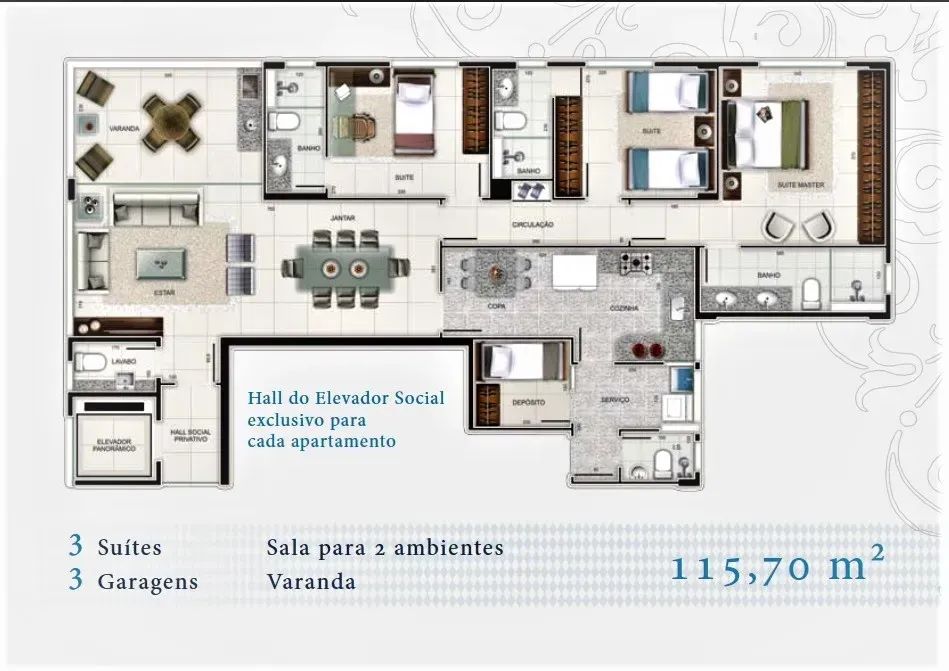 Apt 3 suítes, 3 vg, com  115m2 no Santo Agostinho - Foto 4