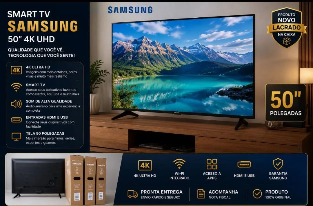 SMART TV SAMSUNG 50" 4K UHD - NOVA E LACRADA NA CAIXA
