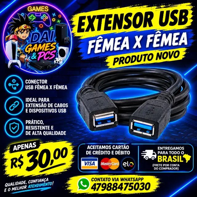 Cabo USB extensor Fêmea xFêmea