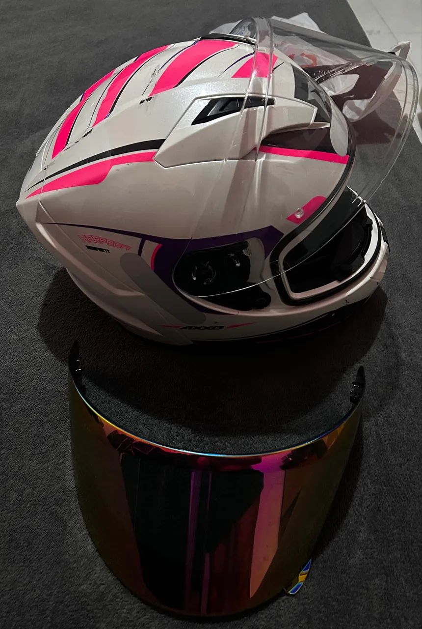 Capacete Axxis branco e rosa - Foto 2
