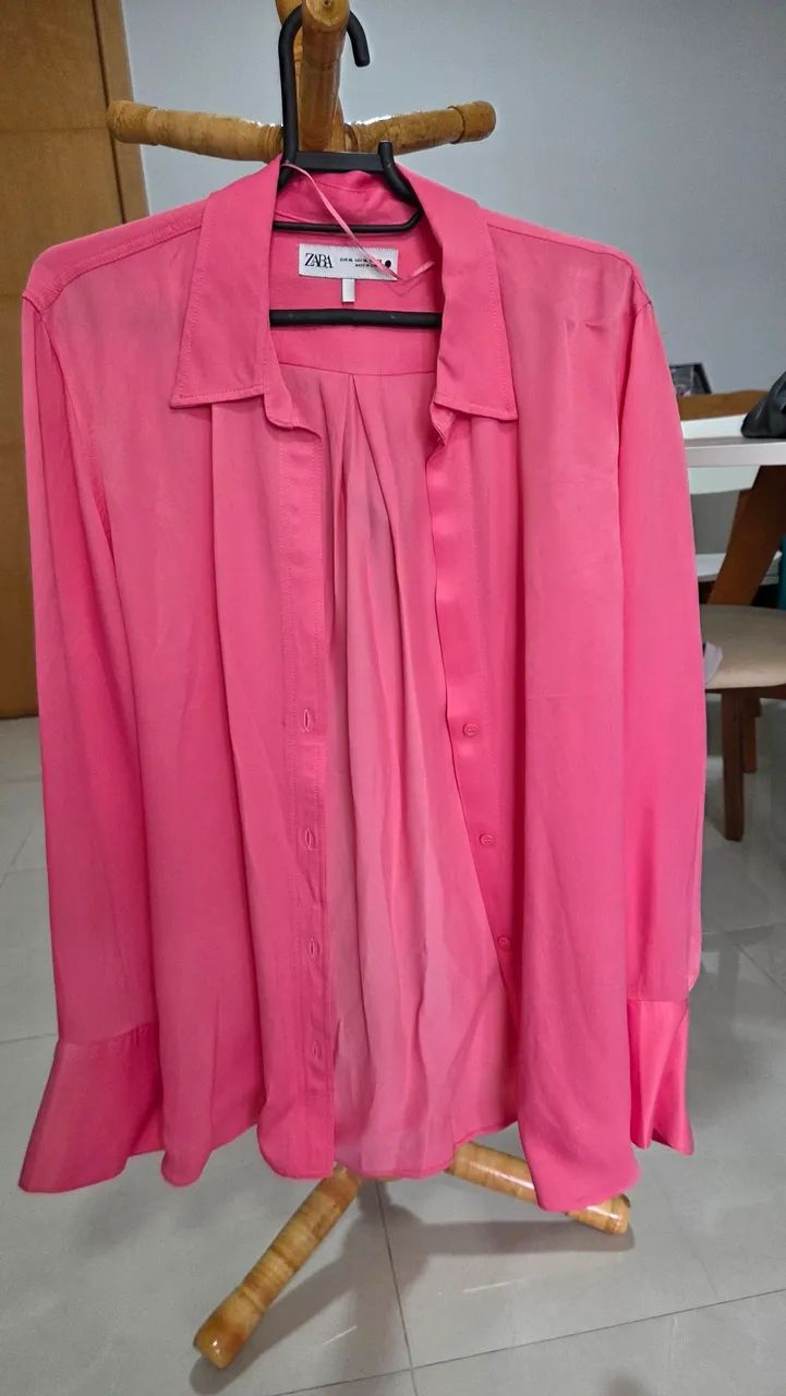 CAMISA ZARA CETIM ROSA