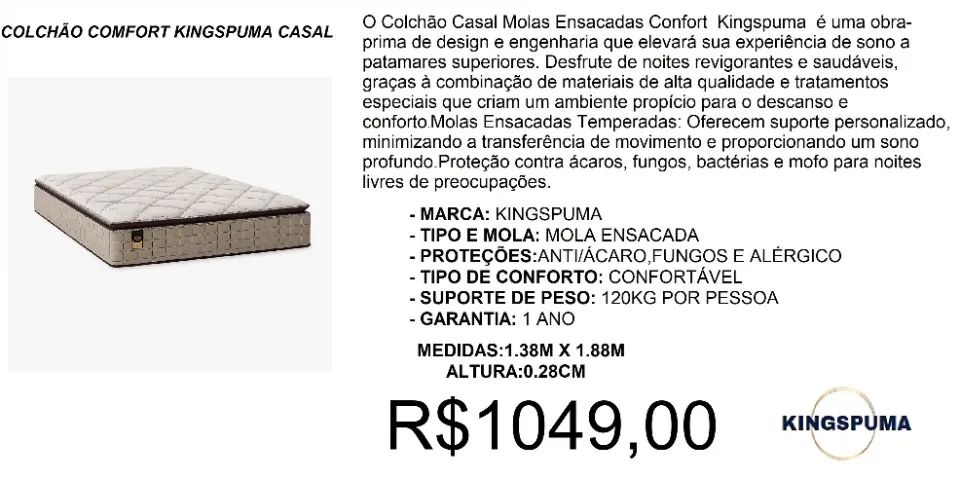 Colchão casal molas ensacadas temos em estoque 