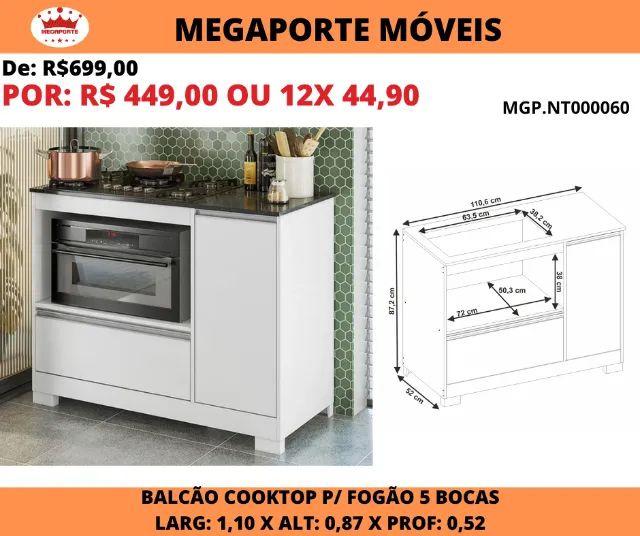 Balcão para Cooktop 5 Bocas 1P 1G - Foto 2
