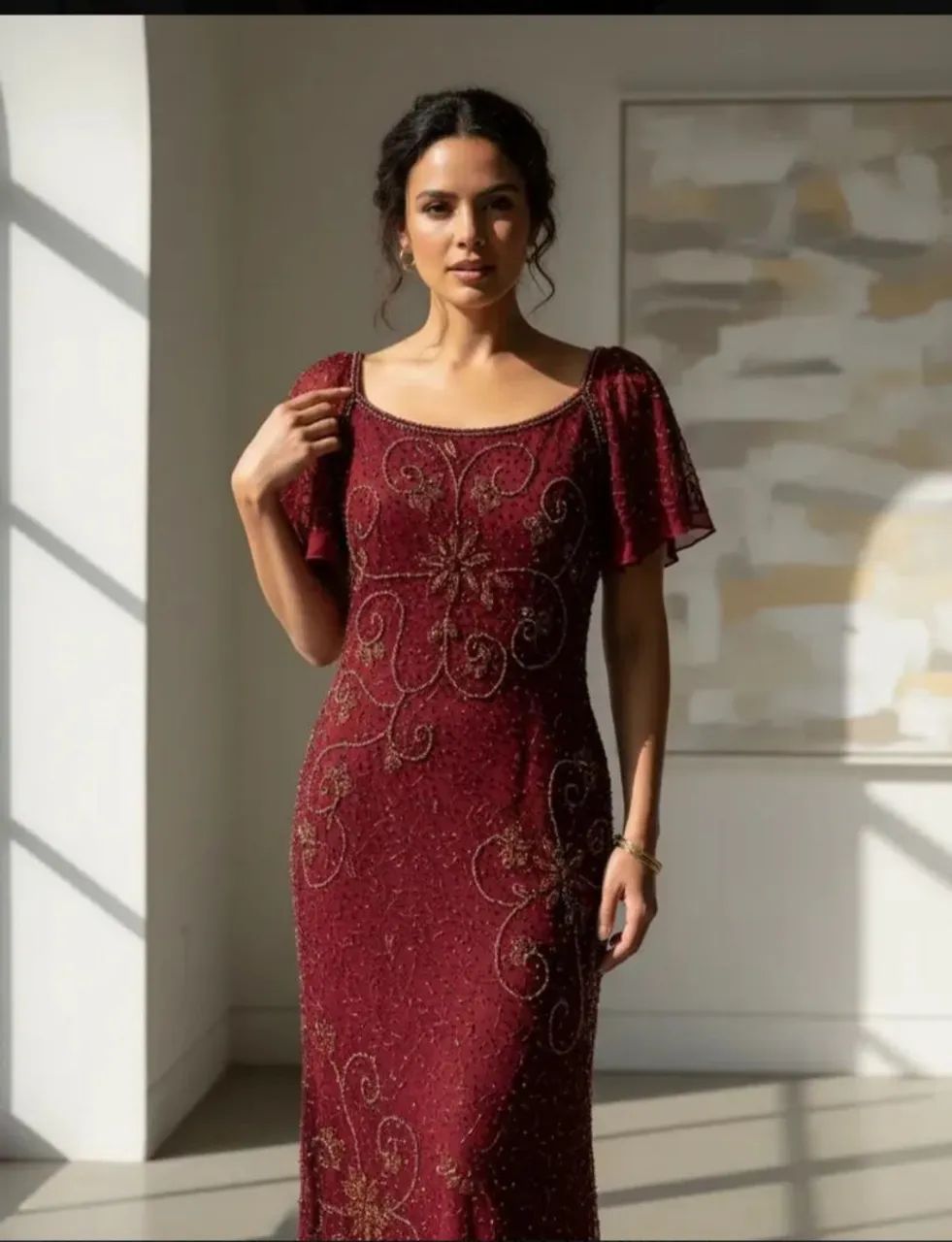 Vestido Vinho bordado Indiano