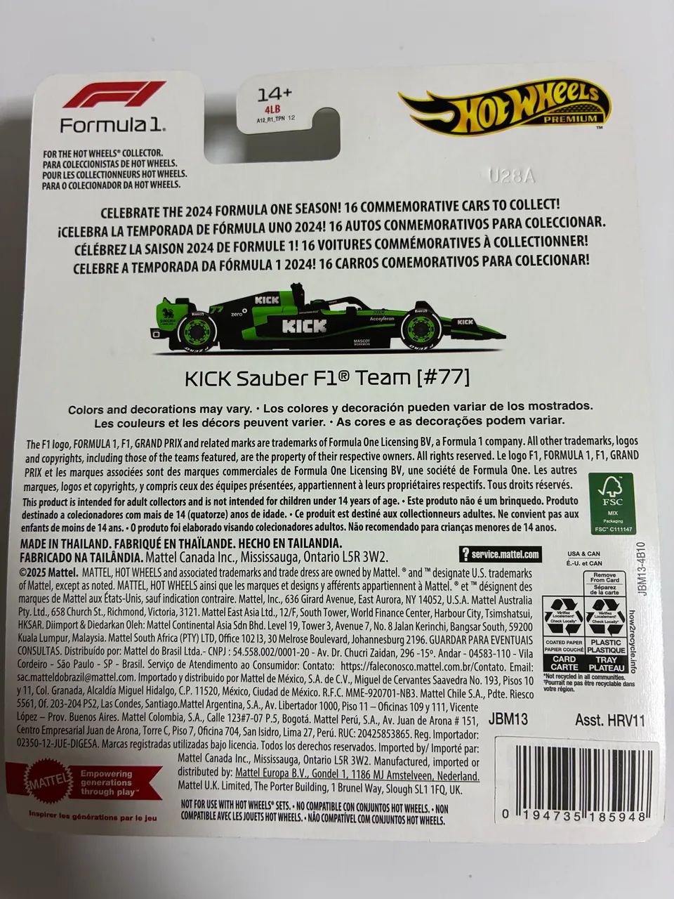 Hot Wheels Premium F1 Kick Sauber #77 2024 - Foto 3