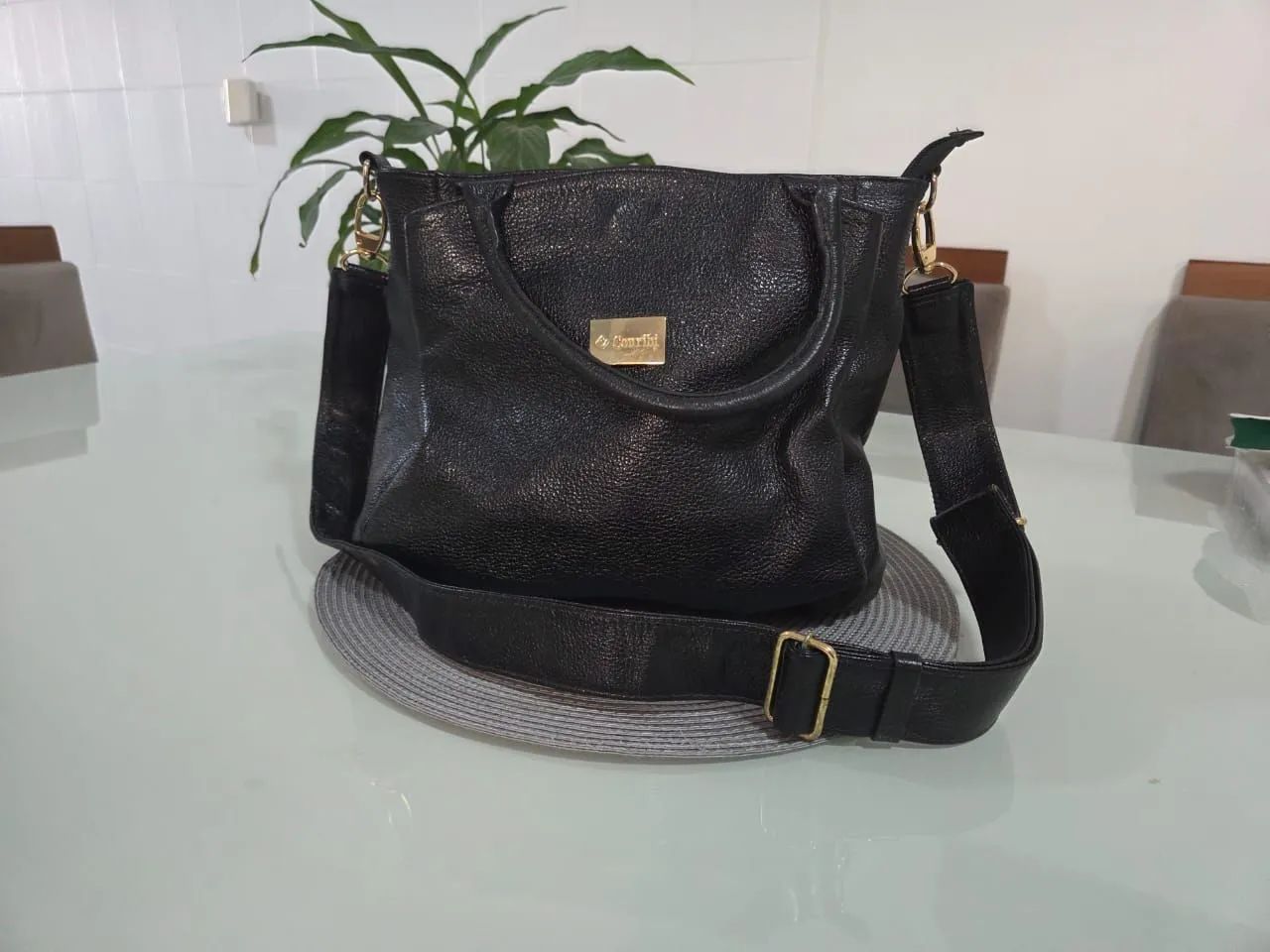 Bolsa de Couro Preta Couribi