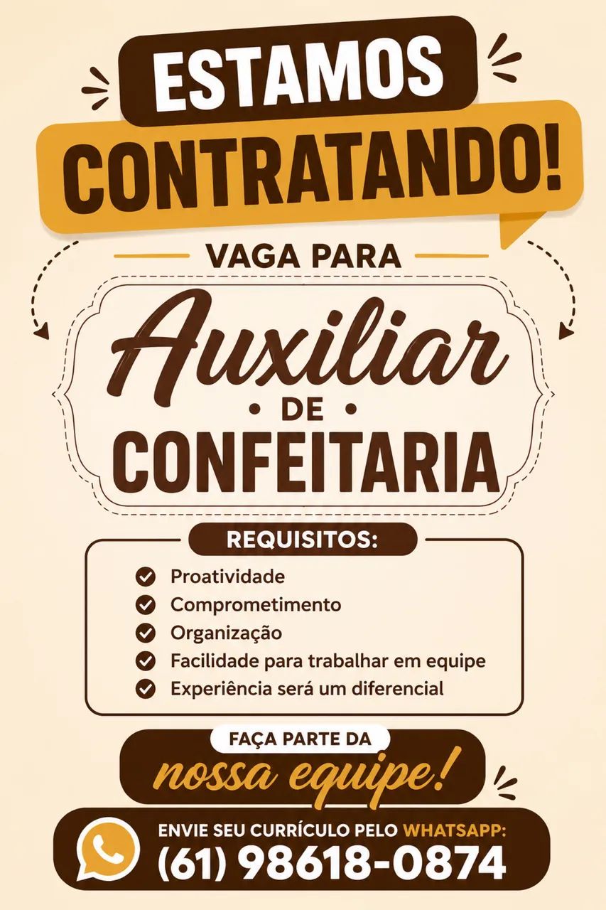 Vaga pra auxiliar de confeitaria