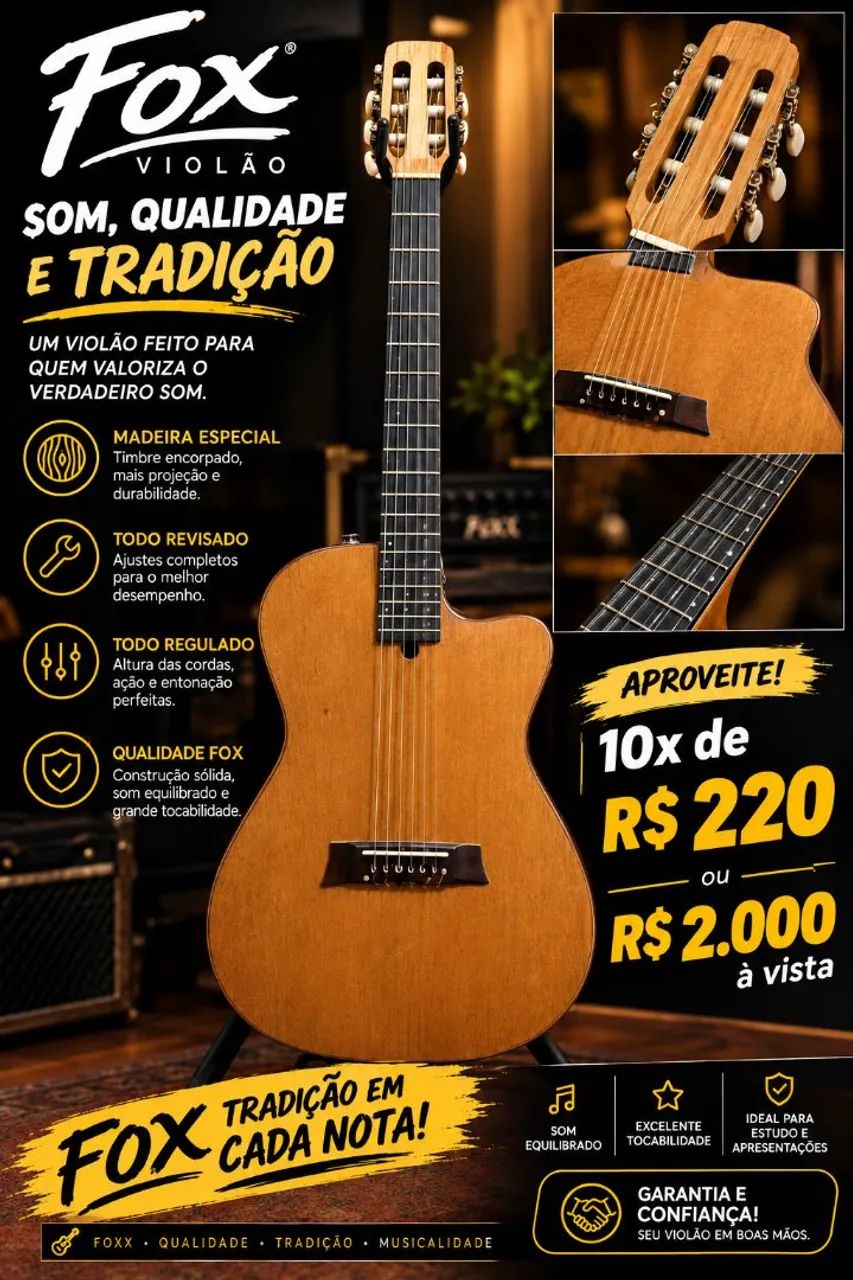 Violão Fox nylon elétrico 