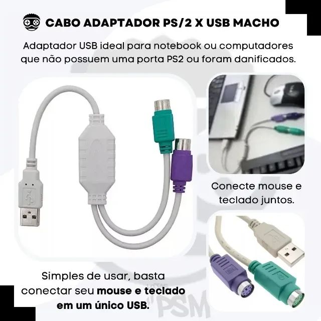 Cabo Adaptador Teclado Mouse Antigo Ps2 Para Usb Pc Notebook - Foto 2