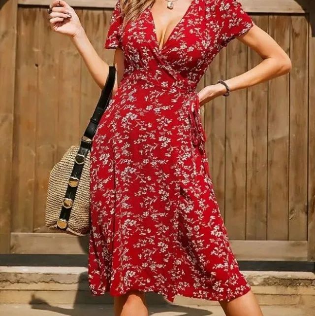 Vestido floral envelope - vermelho - Foto 2
