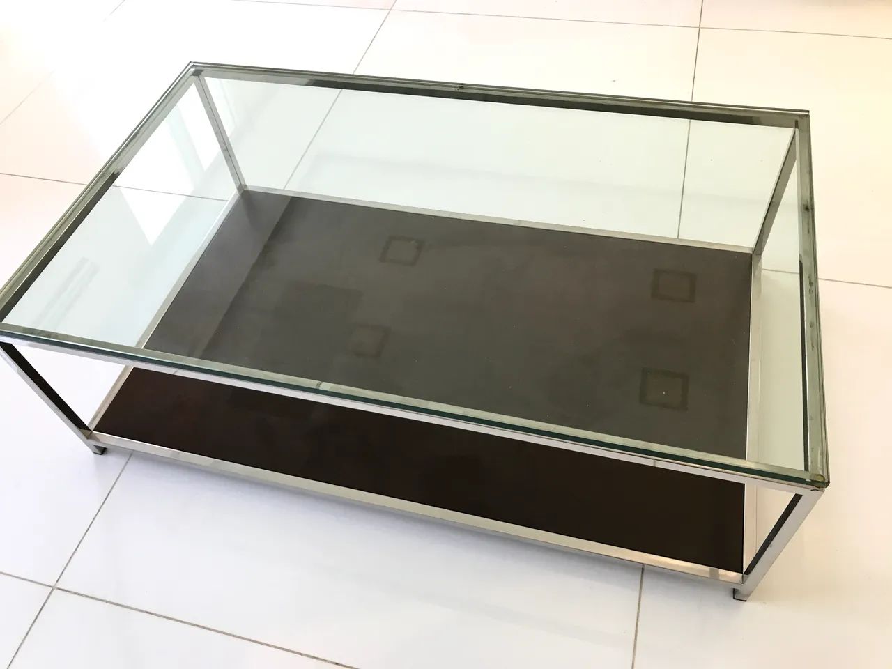 Linda mesa de centro aço inox vidro madeira 