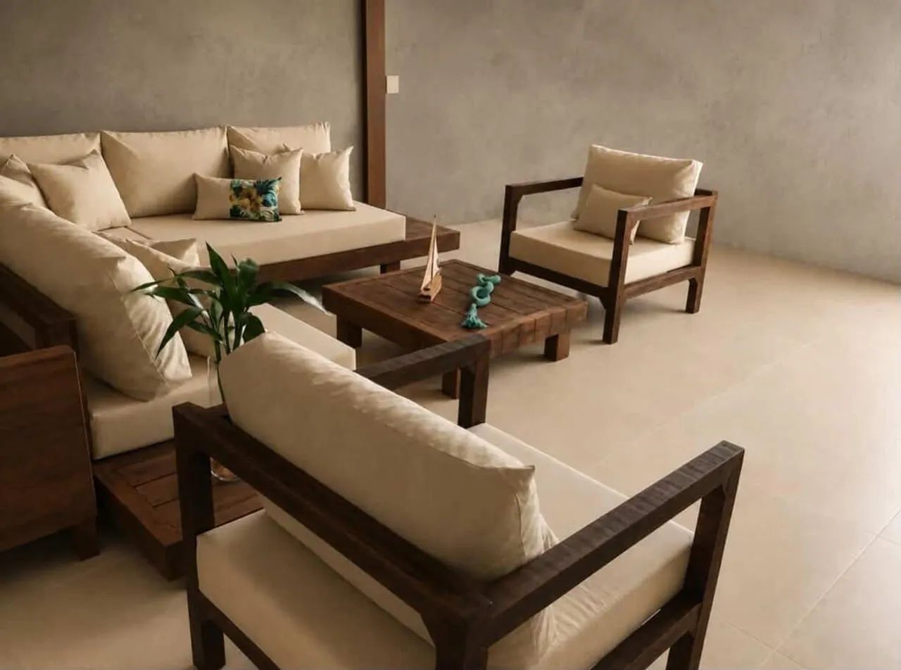 Conjunto de sofá e poltronas em madeira maciça  - Foto 2
