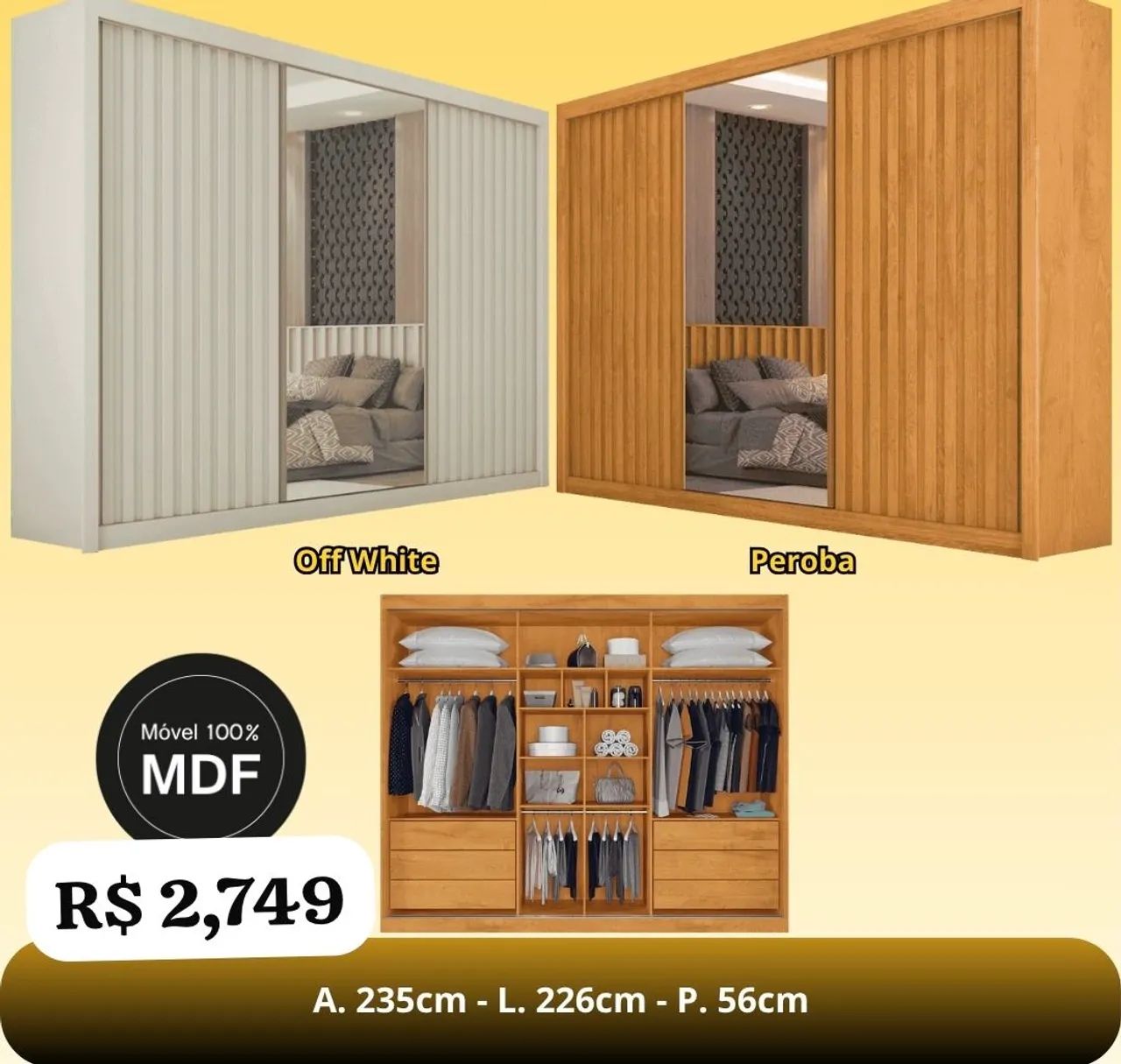 Guarda Roupa Casal Athenas 100% MDF 