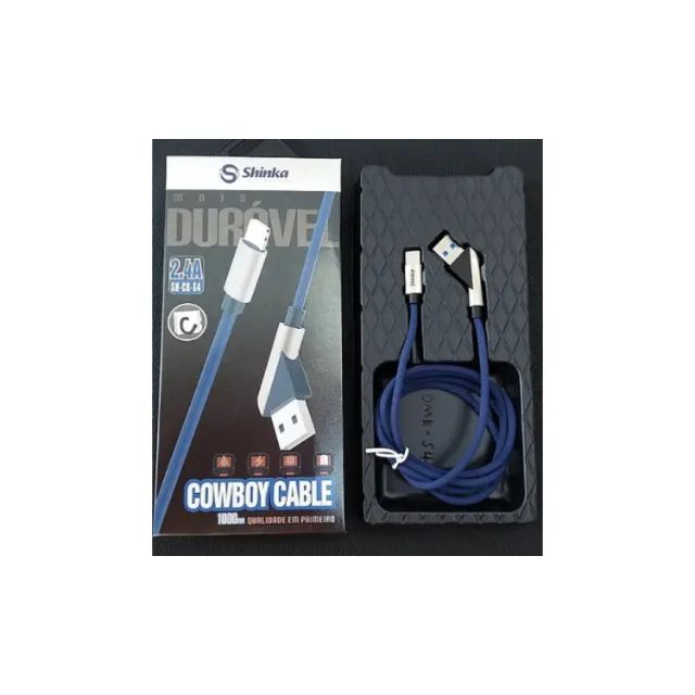Cabo de Carga Rápida Micro USB V8 Cowboy 2.4A Shinka (Conector Curvado 90°)