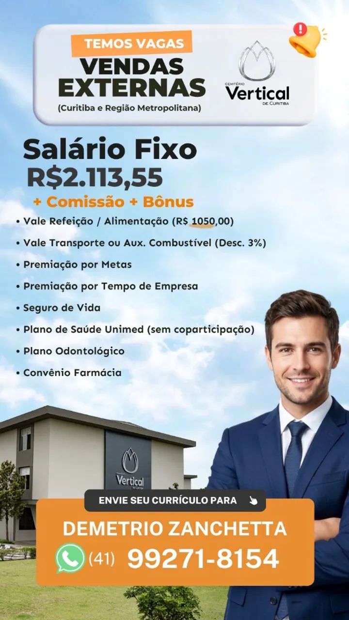 Consultor de vendas EXTERNAS - Cemiterio Vertical