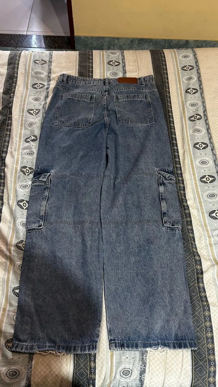 Calça cargo jeans azul  - Foto 2