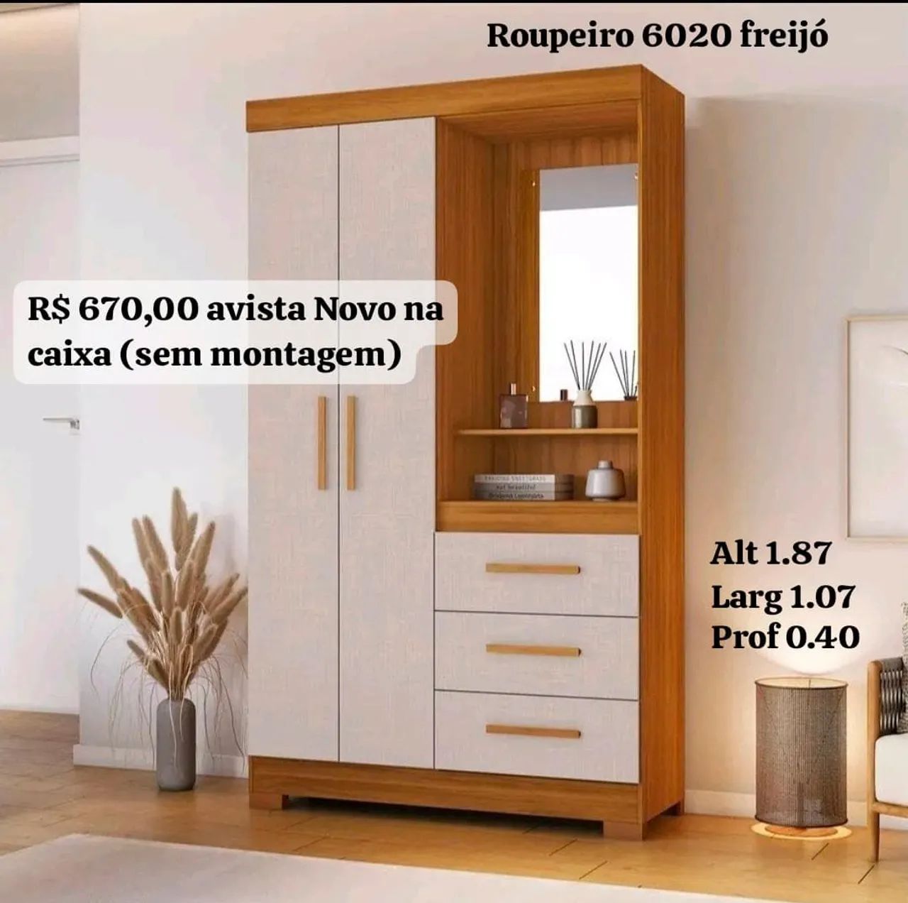 Roupeiro 6020 freijó Preço do Produto na CAIXA / SEM MONTAGEM 