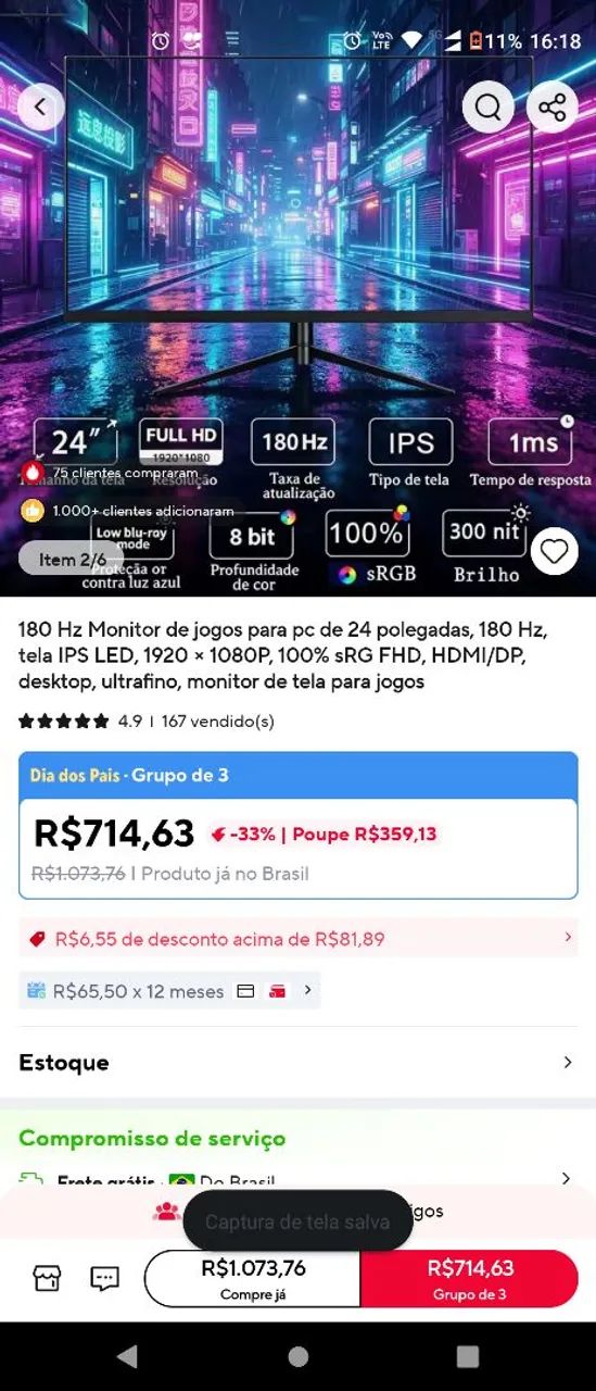 Monitor 24 polegadas ips led 180hz novo faz 1d - Foto 5