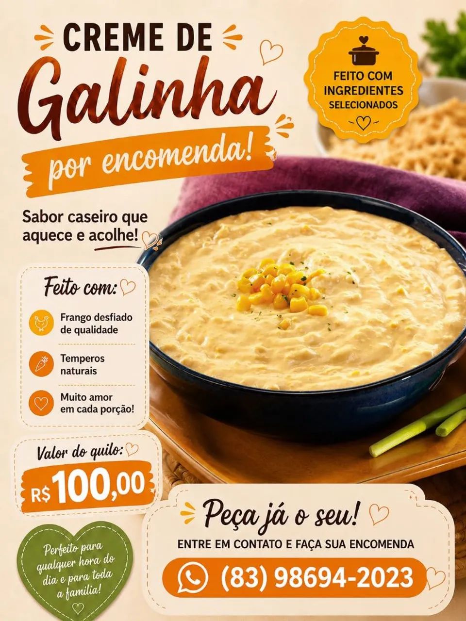 Vendemos creme de frango pra festa 