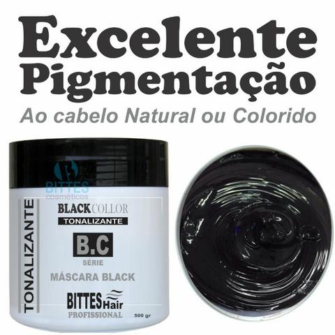 Máscara Black 500 g Tonalizante Color Preto Cabelos Escuros e Brilhosos Bittes Hair - Foto 2