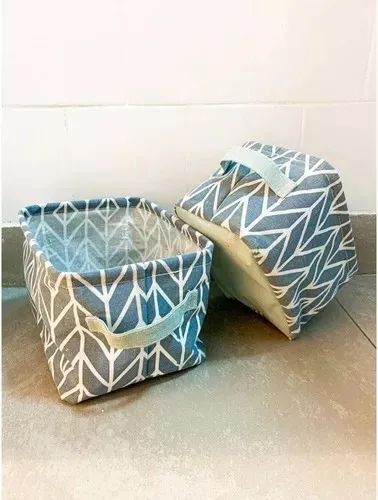 Cesto Organizador De Poliéster Chevron Cinza 20x16x14cm - Foto 2