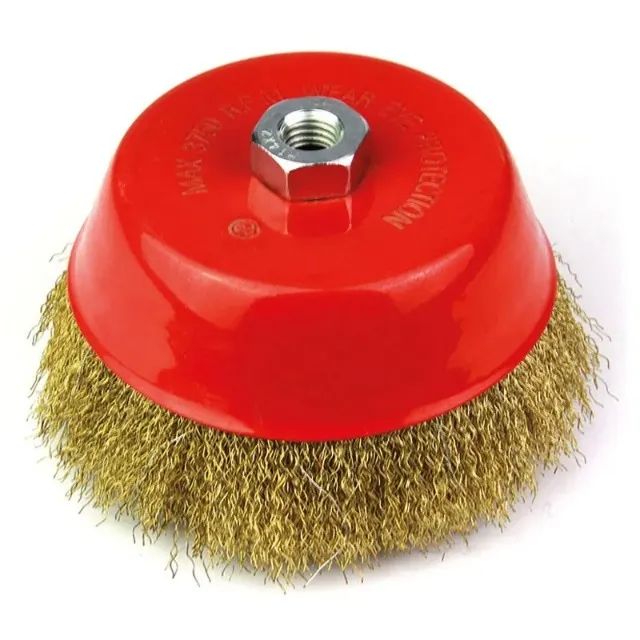 Escova De Aço Latonado Tipo Copo Com Rosca - Med. 100 (mm)